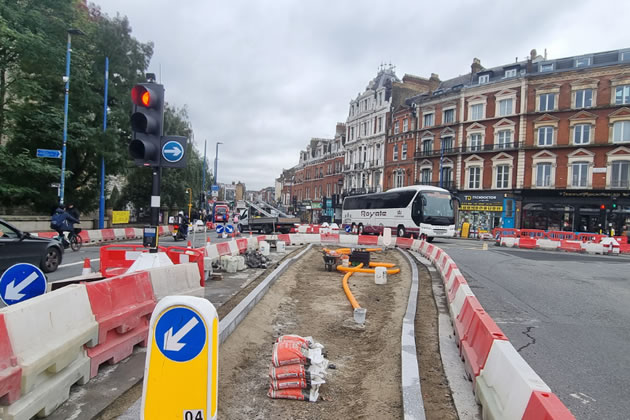 Roadworks taking place near Putney Bridge last year