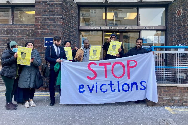 Members of Housing Action Southwark and Lambeth supporting the man outside Wandsworth County Court