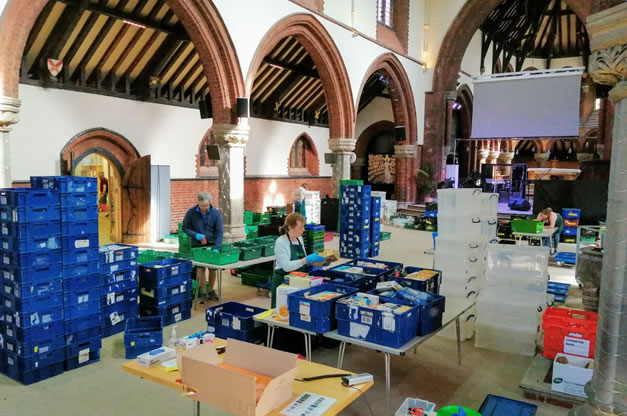Food parcels ready for collection at St. Mark's Church. Picture: Wandsworth Foodbank