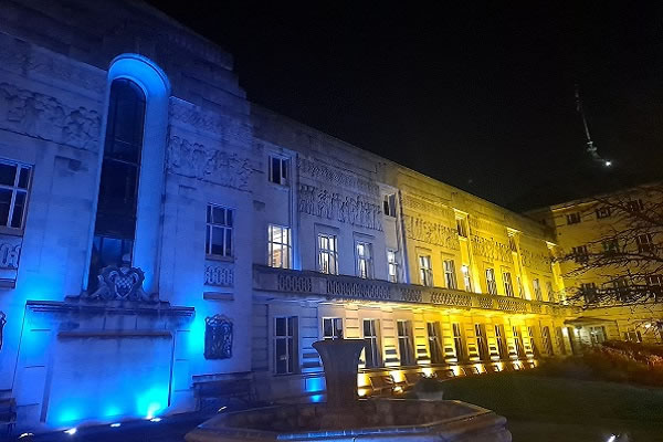 Wandsworth Town Hall turned blue and yellow for the day 