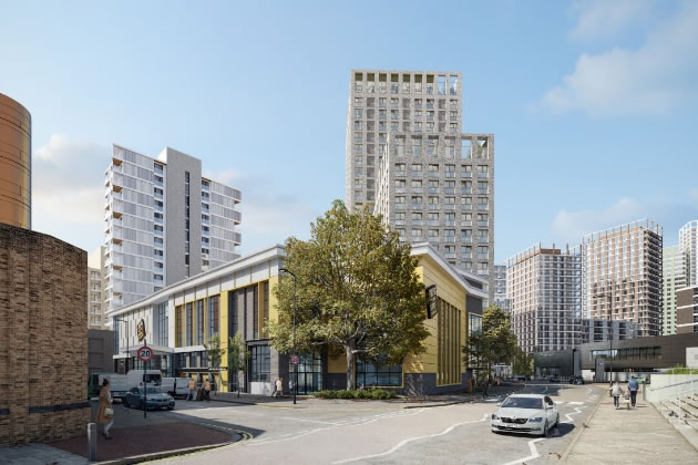 CGI of the proposed development as viewed from Lombard Road. Picture: Hawkins Brown/Greystar