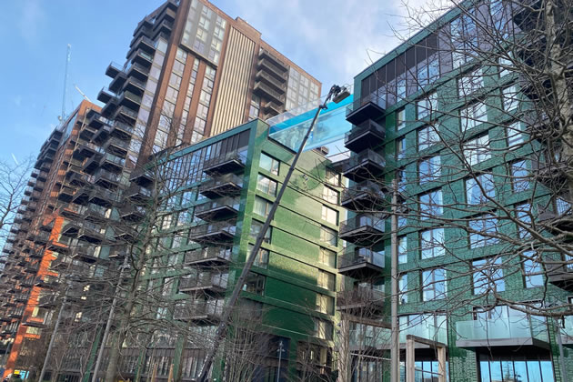 The Sky Pool at Embassy Gardens being cleaned