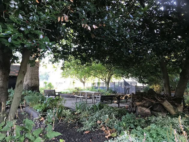 A quiet place to sit in one of Thrive’s garden areas